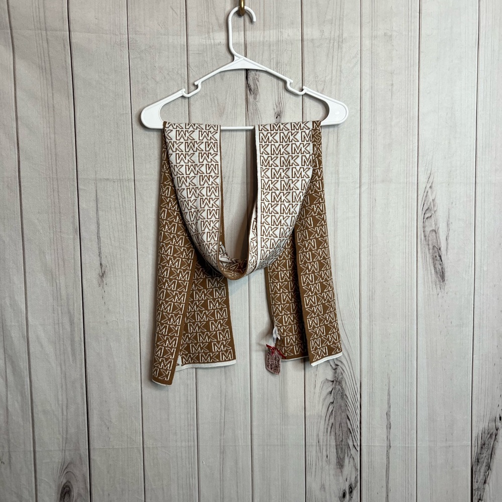 Michael Kors Tan and White Logo Scarf
